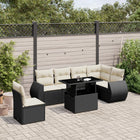 7-delige Loungeset met kussens poly rattan zwart