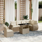 7-delige Loungeset met kussens poly rattan beige