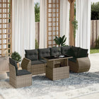 7-delige Loungeset met kussens poly rattan grijs