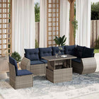 7-piece garden sofa set with cushions, grey poly rattan