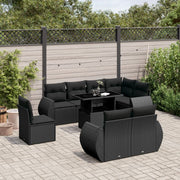 9-piece lounge set with cushions poly rattan black
