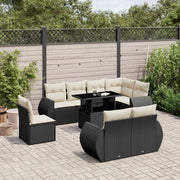 9-piece lounge set with cushions poly rattan black