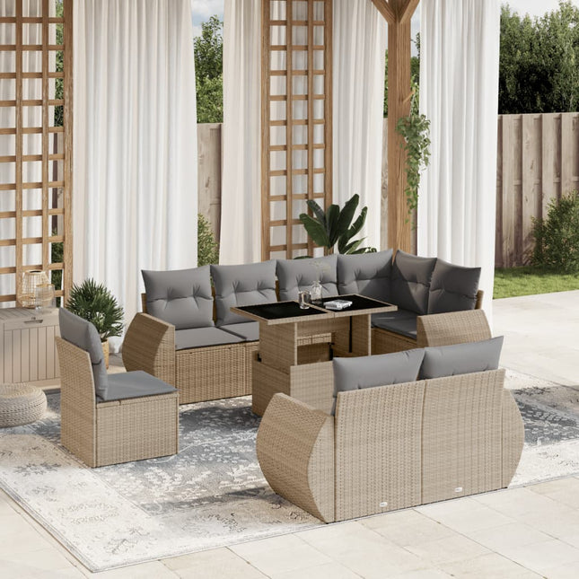 9-delige Loungeset met kussens poly rattan beige