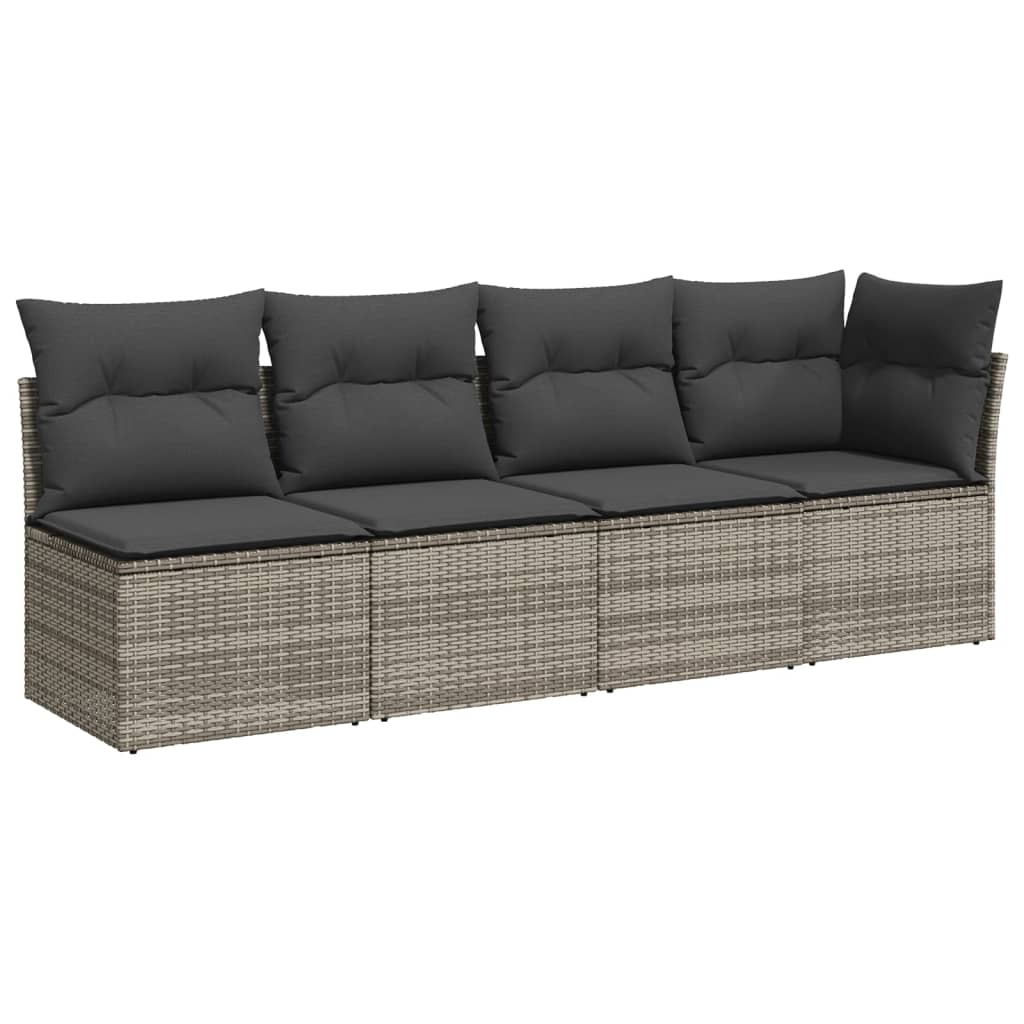 9-delige Loungeset met kussens poly rattan grijs