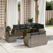 9-piece Loungeset with cushions poly rattan grey