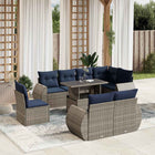 9-piece garden sofa set with cushions, grey poly rattan
