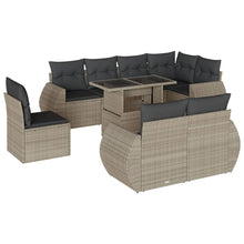 9-delige Loungeset met kussens poly rattan lichtgrijs