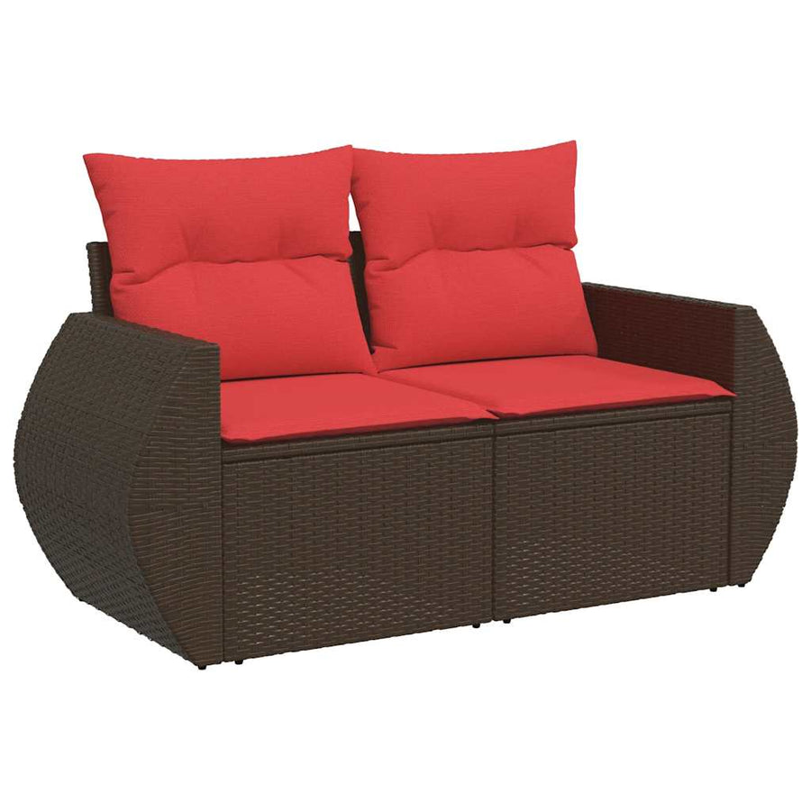 9-delige tuinbankset met kussens, bruin polyrotan