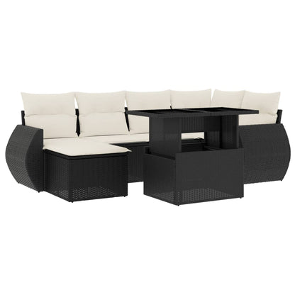 7-delige Loungeset met kussens poly rattan zwart