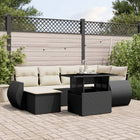 7-delige Loungeset met kussens poly rattan zwart