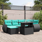 7-piece garden sofa set with cushions in black poly rattan