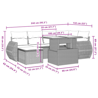 7-delige Loungeset met kussens poly rattan beige