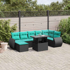 8-piece garden lounge set with cushions, black poly rattan