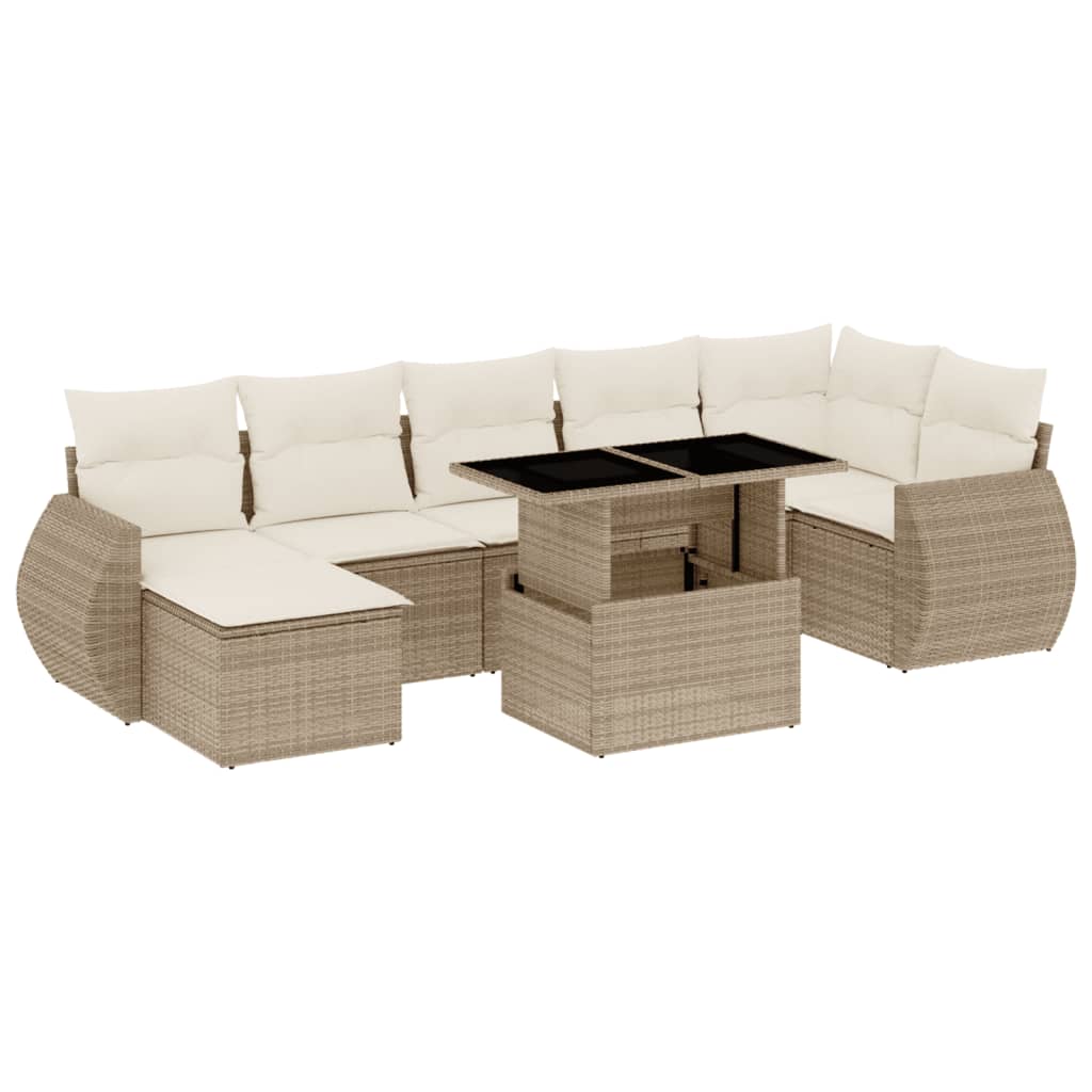 8-delige Loungeset met kussens poly rattan beige