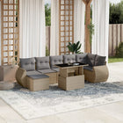 8-delige Loungeset met kussens poly rattan beige