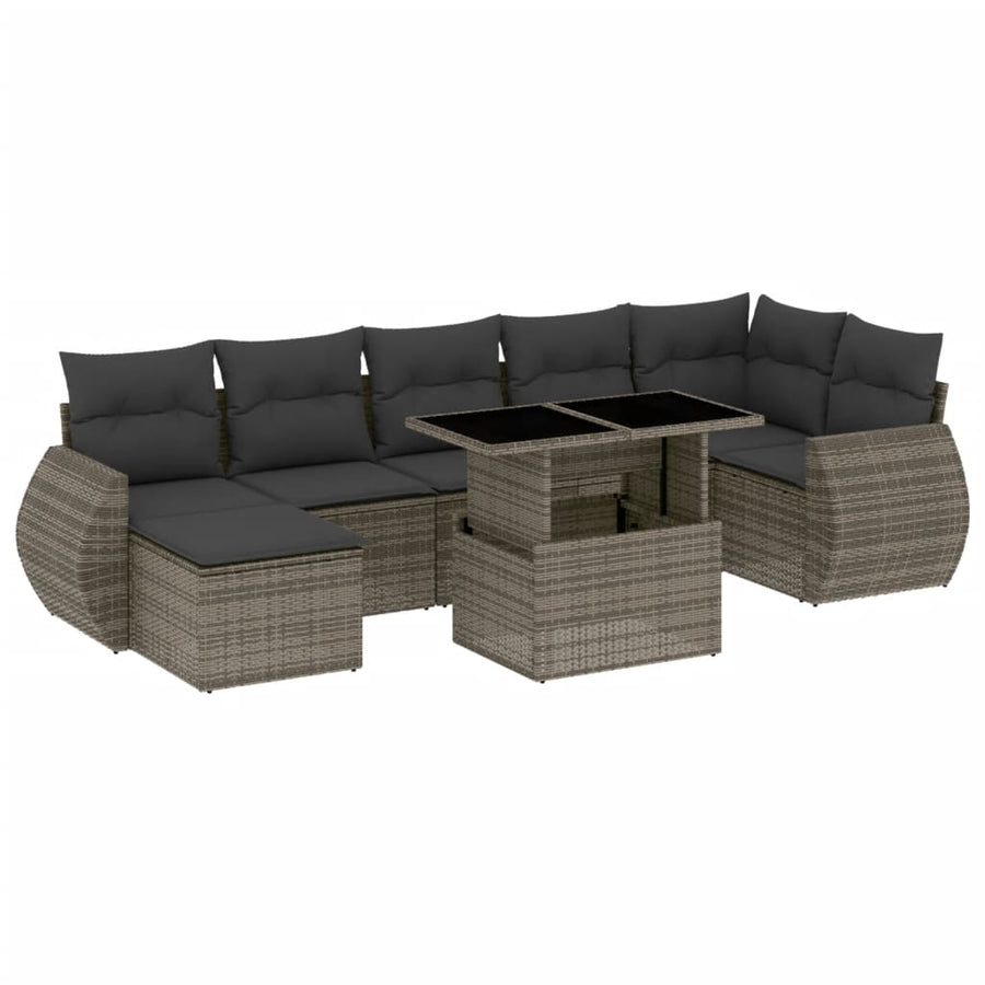 8-delige Loungeset met kussens poly rattan grijs