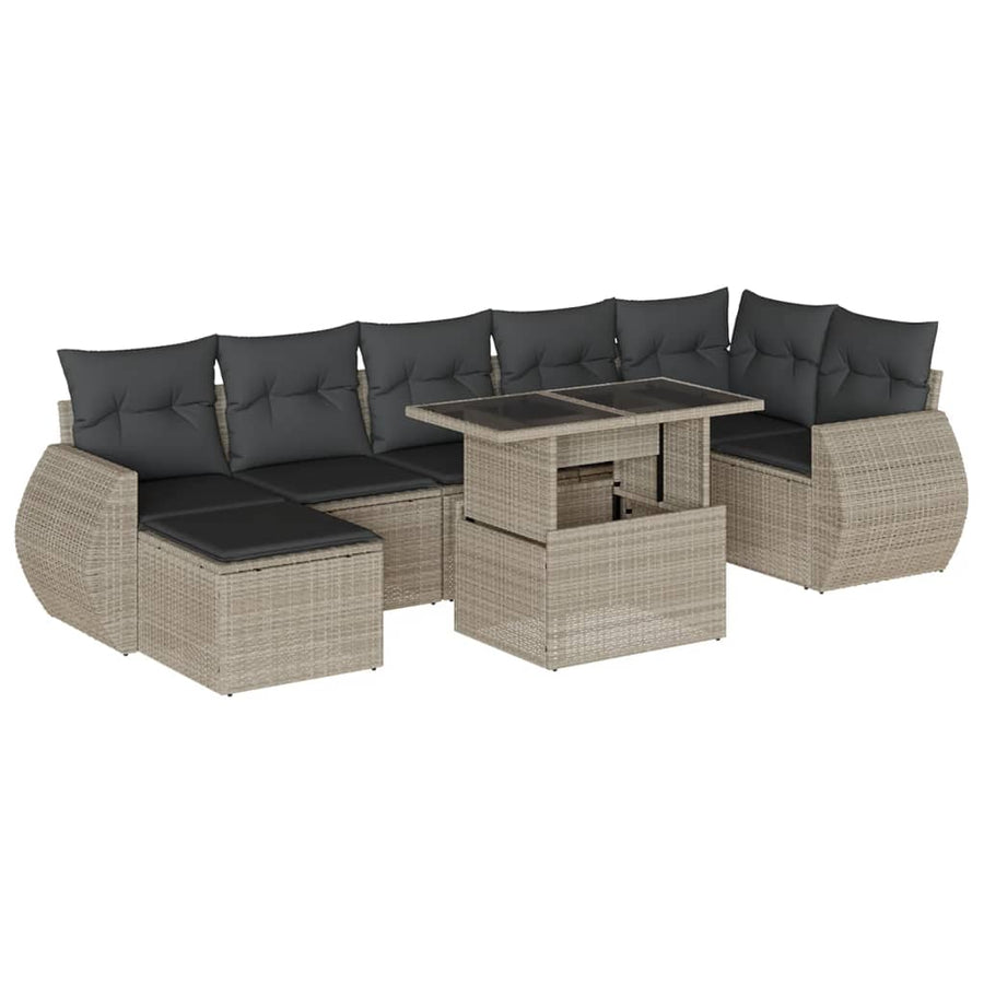 8-delige Loungeset met kussens poly rattan lichtgrijs