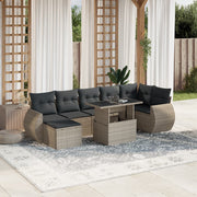 Loungeset 8-delig poly rattan lichtgrijs