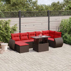 8-piece garden lounge set with cushions, brown poly rattan