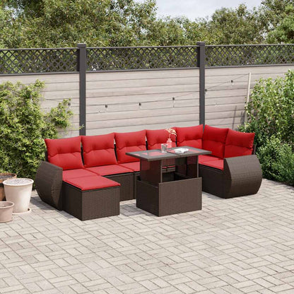 8-delige tuinbankset met kussens, bruin polyrotan