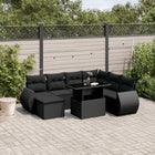 8-delige Loungeset met kussens poly rattan zwart