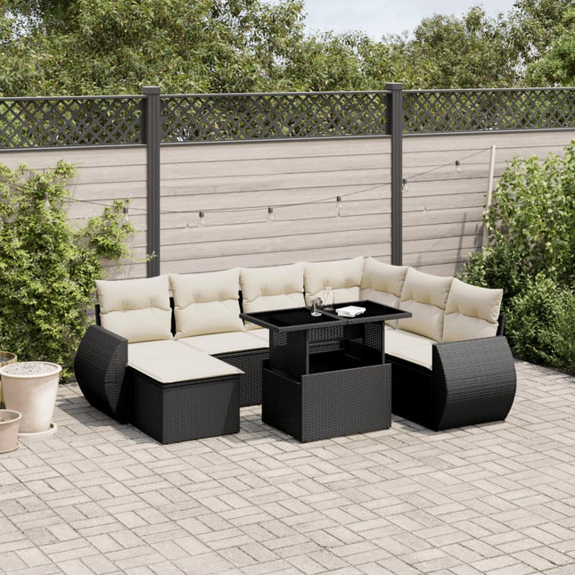 8-delige Loungeset met kussens poly rattan zwart