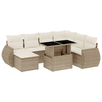 8-delige Loungeset met kussens poly rattan beige