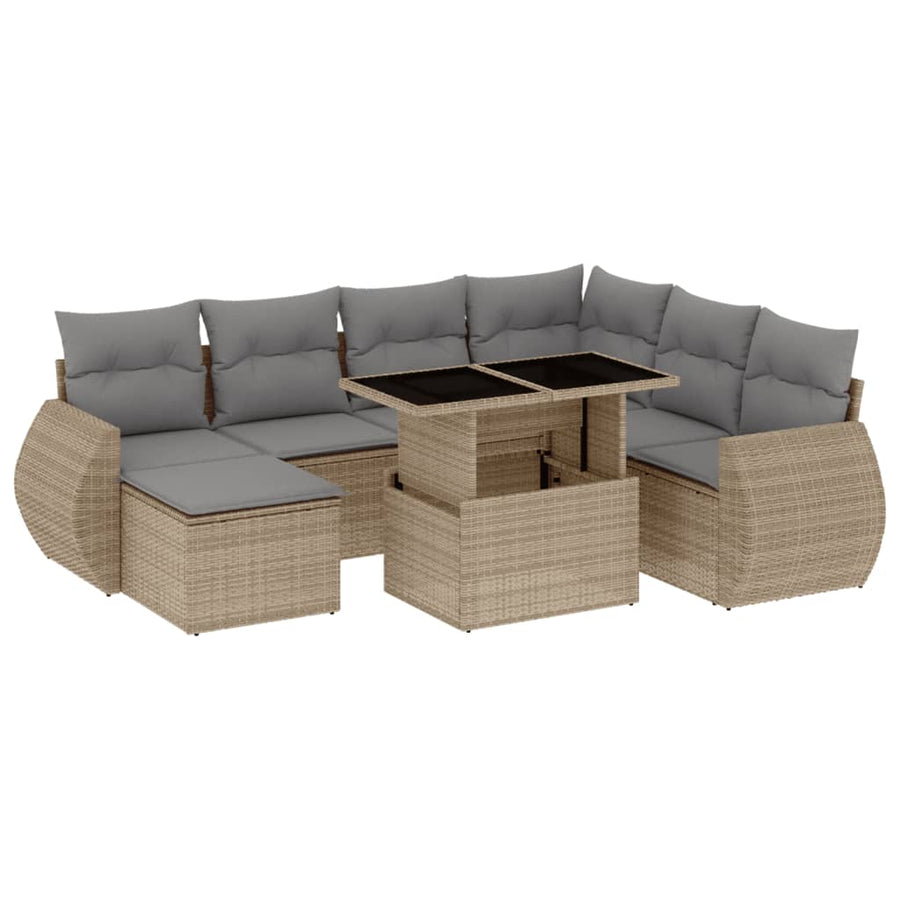8-delige Loungeset met kussens poly rattan beige