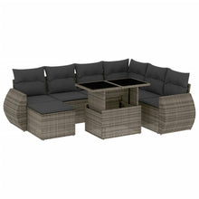 8-delige Loungeset met kussens poly rattan grijs