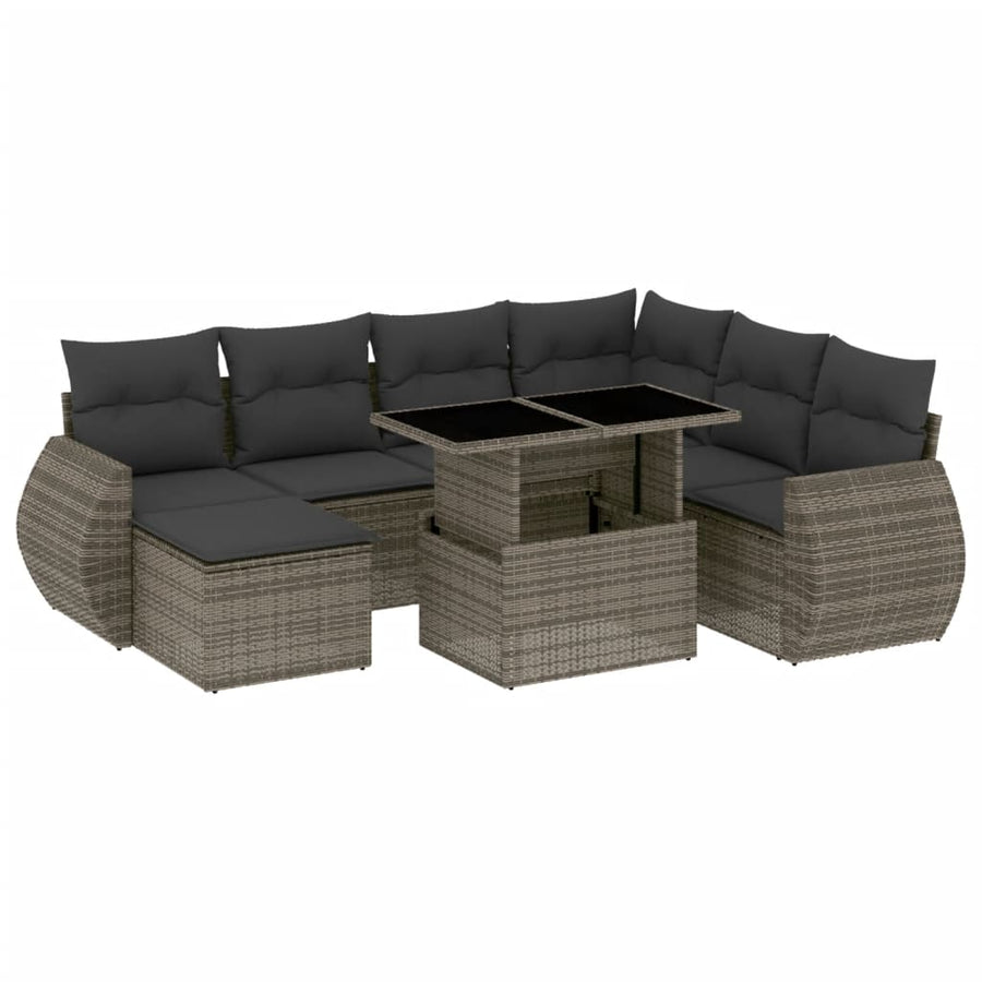 8-delige Loungeset met kussens poly rattan grijs
