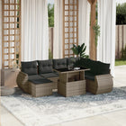 8-delige Loungeset met kussens poly rattan grijs