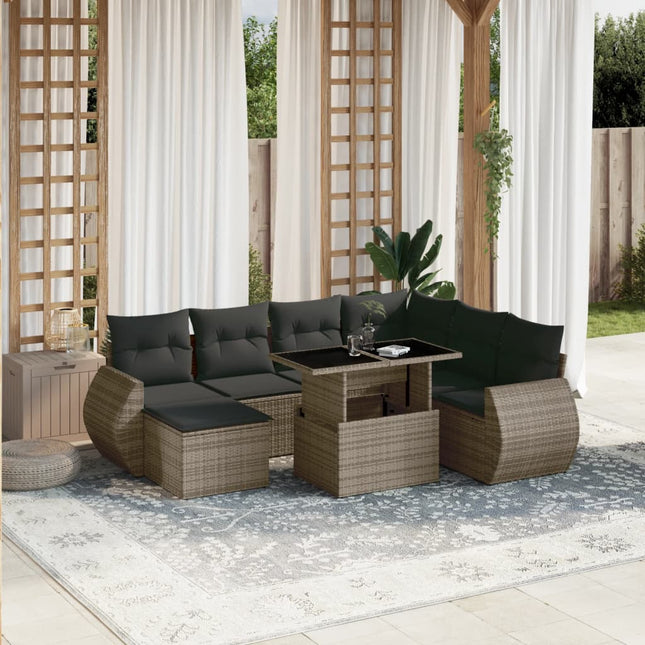 8-delige Loungeset met kussens poly rattan grijs