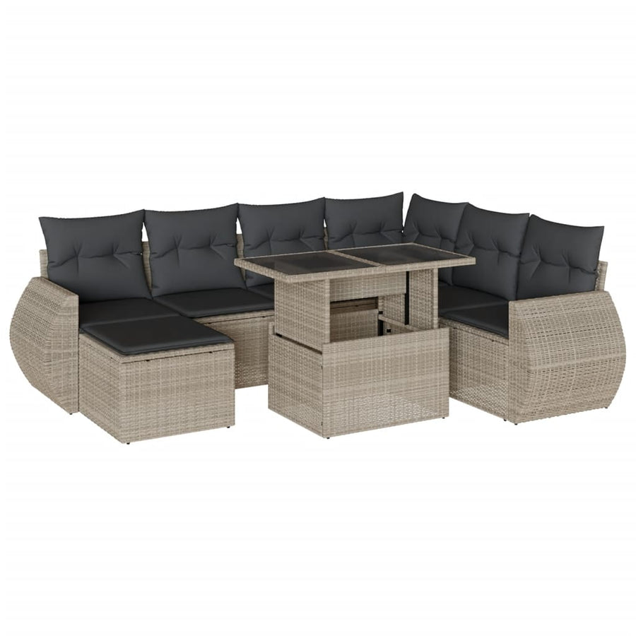 8-delige Loungeset met kussens poly rattan lichtgrijs