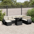 9-delige Loungeset met kussens poly rattan zwart