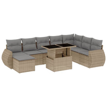 9-delige Loungeset met kussens poly rattan beige