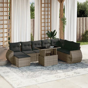 9-piece Loungeset with cushions poly rattan grey