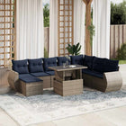 9-piece garden sofa set with cushions, grey poly rattan