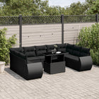 10-delige Loungeset met kussens poly rattan zwart