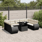 10-delige Loungeset met kussens poly rattan zwart