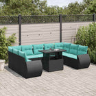 10-piece garden lounge set with cushions black poly rattan