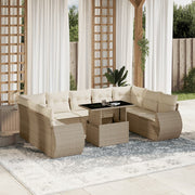 10-piece Lounge Set with Cushions Poly Rattan Beige