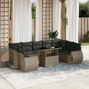 Loungeset poly rattan grijs 10-delig