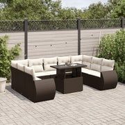 Loungeset poly rattan bruin 10-delig