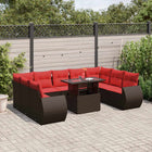 10-piece garden lounge set with cushions, brown poly rattan