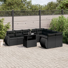 10-delige Loungeset met kussens poly rattan zwart