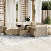 10-piece Lounge Set with Cushions Poly Rattan Beige