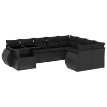 10-delige Loungeset met kussens poly rattan zwart