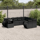 10-delige Loungeset met kussens poly rattan zwart