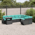 10-piece garden lounge set with cushions black poly rattan