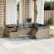 10-piece Lounge Set with Cushions Poly Rattan Beige